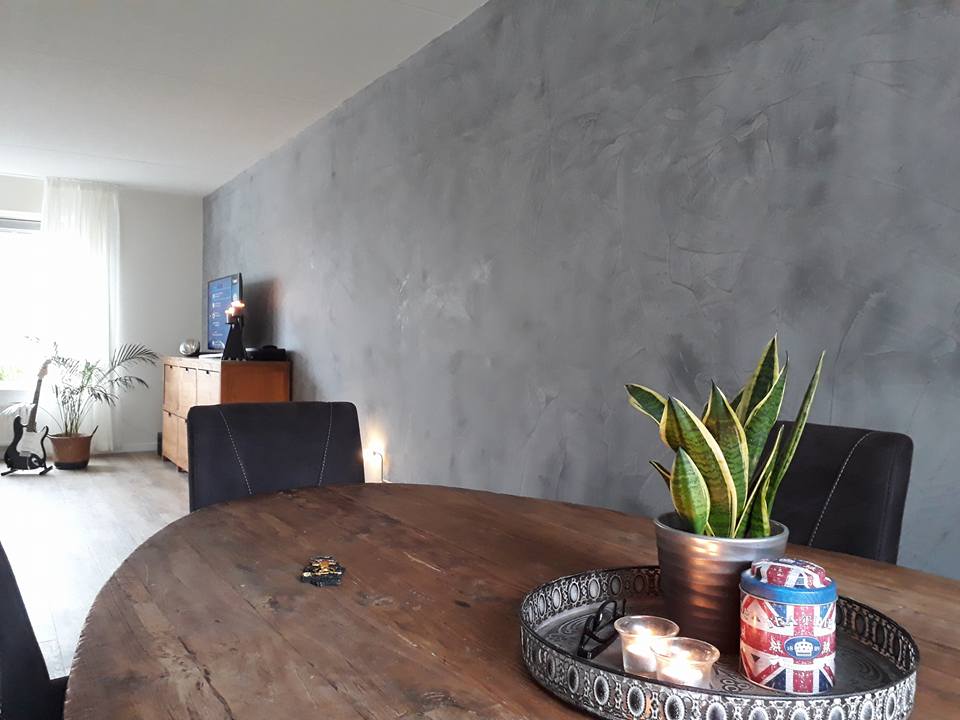 Betonlook muur ziet op deze afbeelding goed afgewerkt